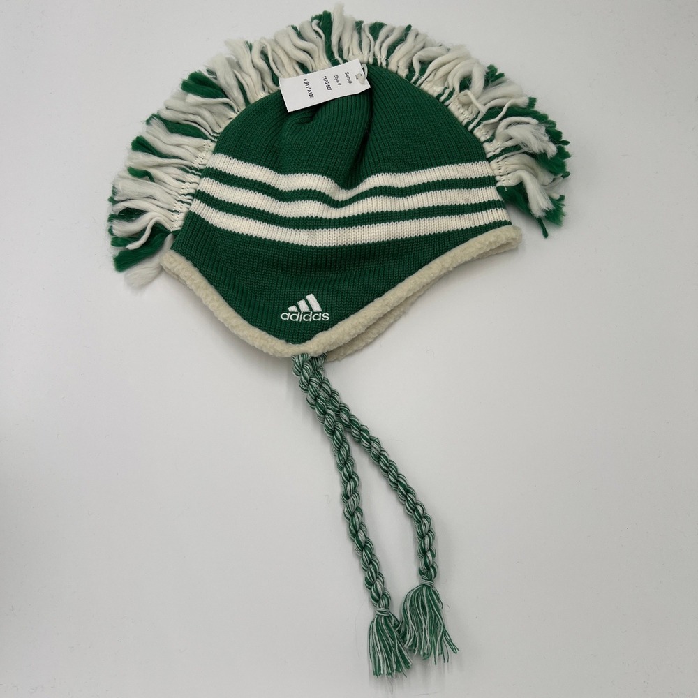 Dallas Stars Knit Hat Beanie Mohawk Fringed Tassels Green‎ White Adidas - Picture 3 of 6